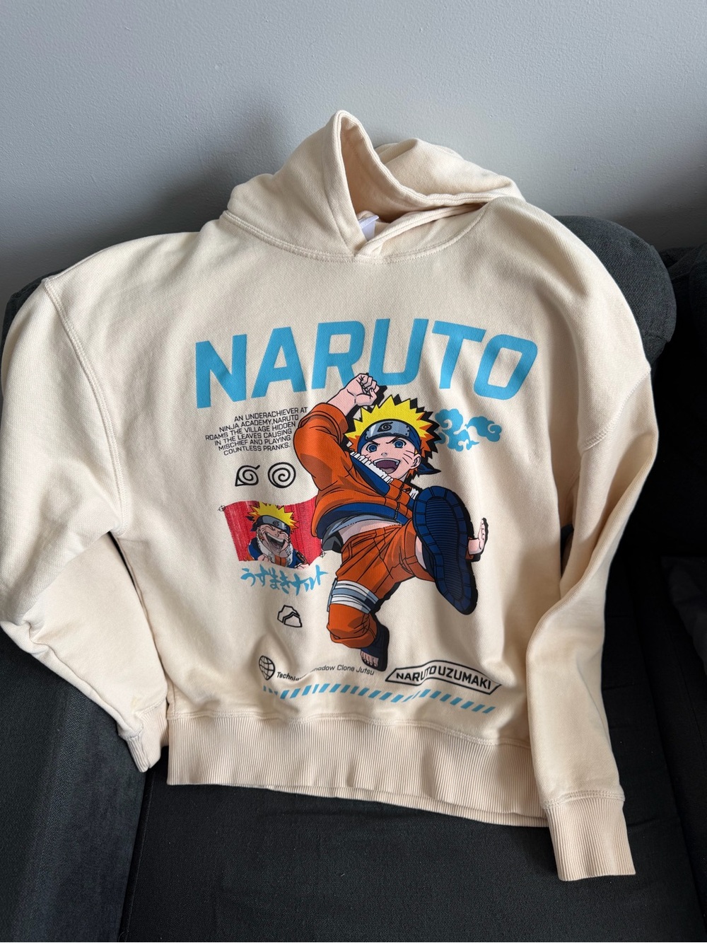 Naruto Graphic Hoodie in Cream with Blue Print